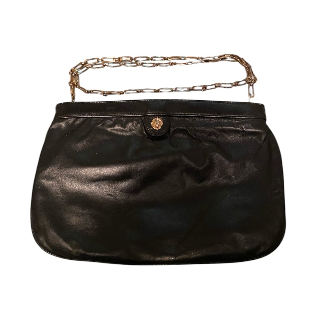 Black Leather Lion Chain Shoulder Bag Vintage